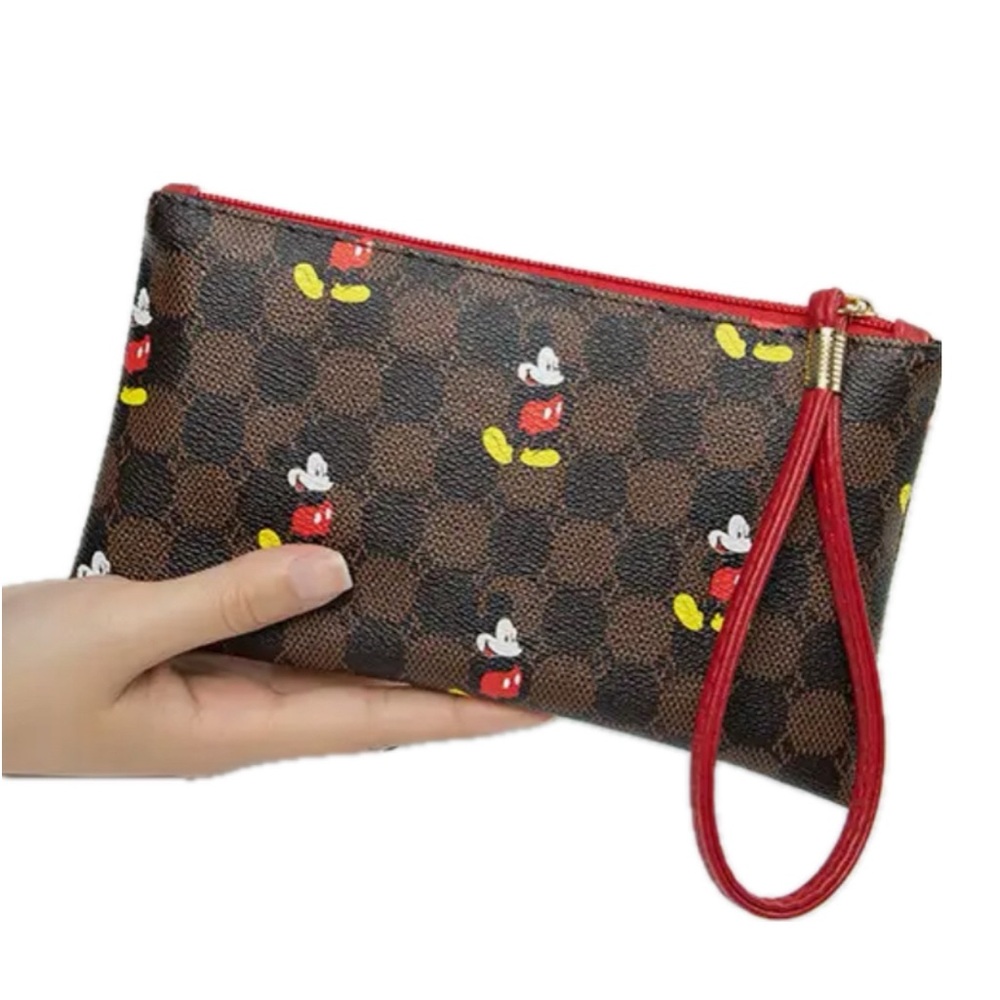 DISNEY Inspired Mickey Mouse Print Wristlet Clutch Bag Red Strap | Disney Adult